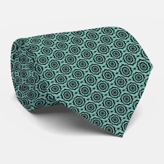 Corbata Patrón continuo de flores negro y azul verdoso (Enrollado)