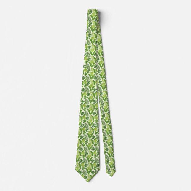 Corbata Patrón continuo de hojas tropicales y Monstera (Anverso)