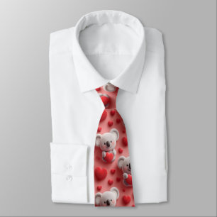 Corbata Patrón continuo de koala esponjoso 3D y corazón