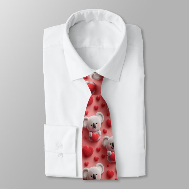 Corbata Patrón continuo de koala esponjoso 3D y corazón (Atado)