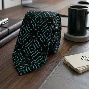 Corbata Patrón continuo en turquesa brillante sobre negro