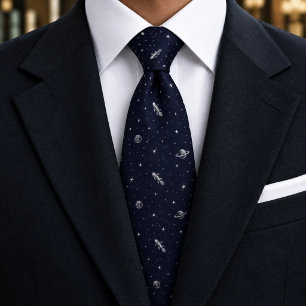 Corbata Patrón Cósmico Azul Marino Medianoche