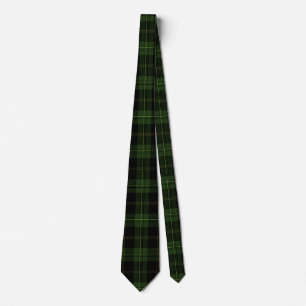 Corbata Patrón cuadrado de tartán negro y verde oliva oscu