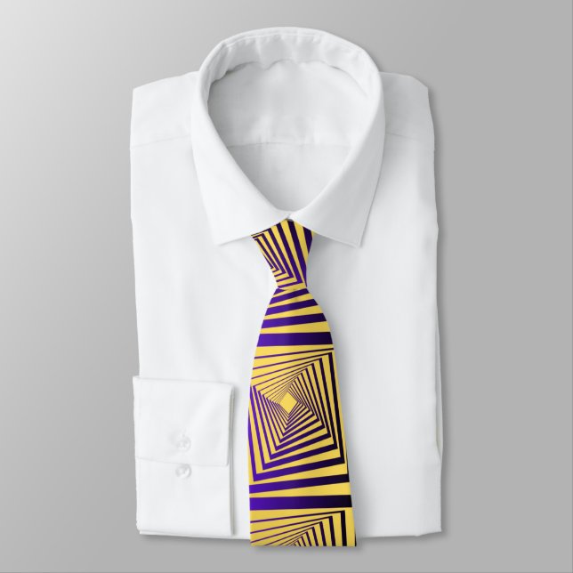 Corbata Patrón cuadrado moderno hombres amarillos azules (Atado)