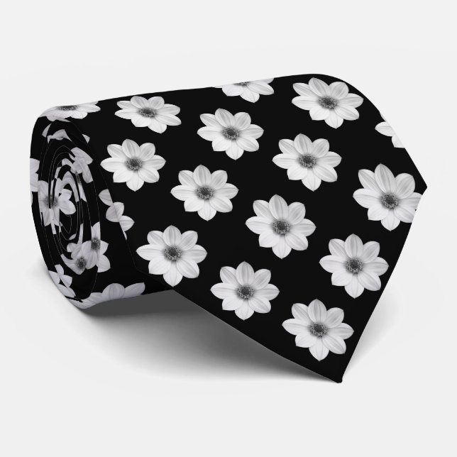 Corbata Patrón Dahlia - Blanco y negro (Enrollado)