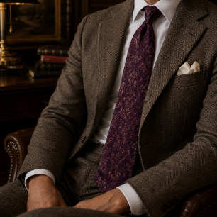 Corbata Patrón Damasco Barroco Old Money Merlot Ciruela