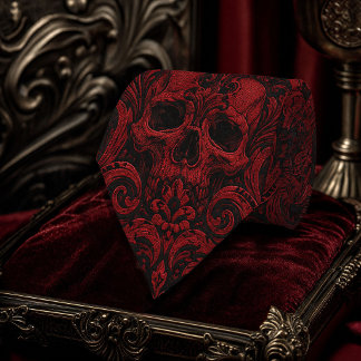 Corbata Patrón damasco gótico rojo y negro con calavera |
