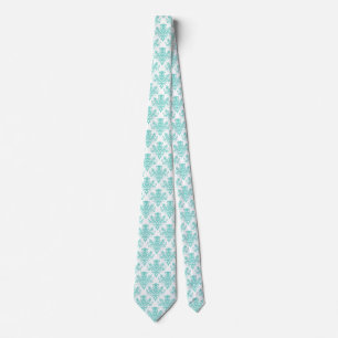 Corbata Patrón Damask 02 - Aqua Blue en blanco