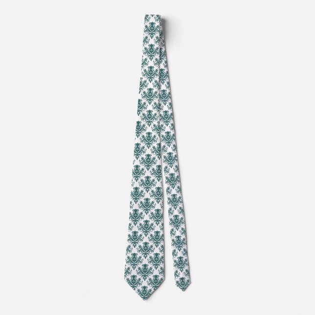 Corbata Patrón Damask 02 - Moss Green en blanco (Anverso)