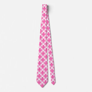 Corbata Patrón Damask 02 - Pink caliente en blanco