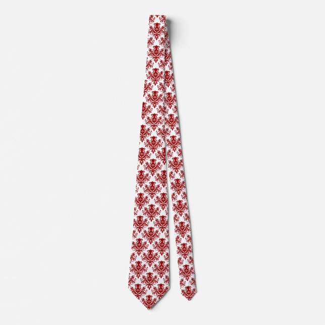 Corbata Patrón Damask 02 - Rojo rubí sobre blanco (Anverso)
