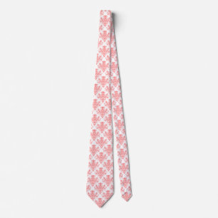 Corbata Patrón Damask 02 - Rosa suave en blanco