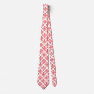 Corbata Patrón Damask 02 - Rosa tropical en blanco