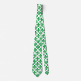 Corbata Patrón Damask 02 - Verde de hierba sobre blanco
