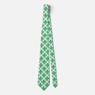 Corbata Patrón Damask 02 - Verde de hierba sobre blanco