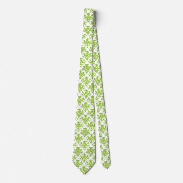 Corbata Patrón Damask 02 - Verde marciano sobre blanco (Anverso)