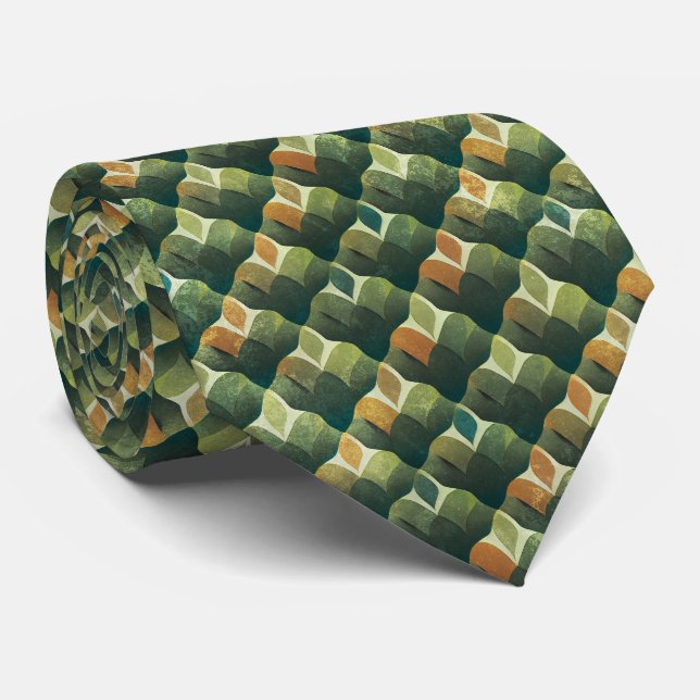 Corbata Patrón de abanico Art Déco verde terroso (Enrollado)