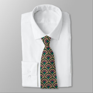 Corbata Patrón de abanico floral rosa y verde