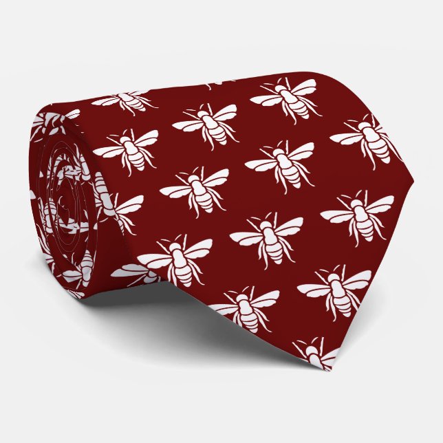 Corbata Patrón de abejas rojo blanco (Enrollado)