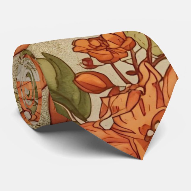 Corbata Patrón de Acción de Gracias, Hojas de Otoño y Cala (Enrollado)