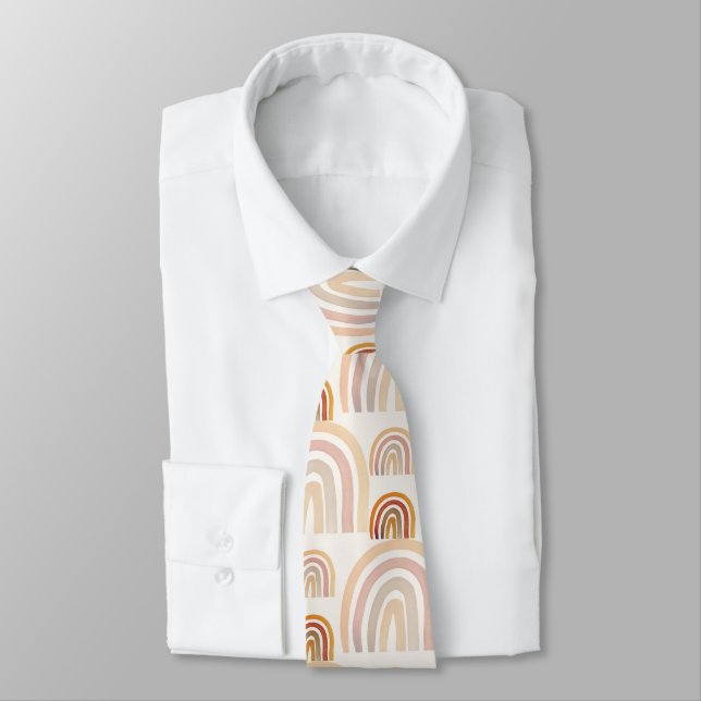Corbata Patrón de acuarela de arcoíris terroso pastel (Atado)