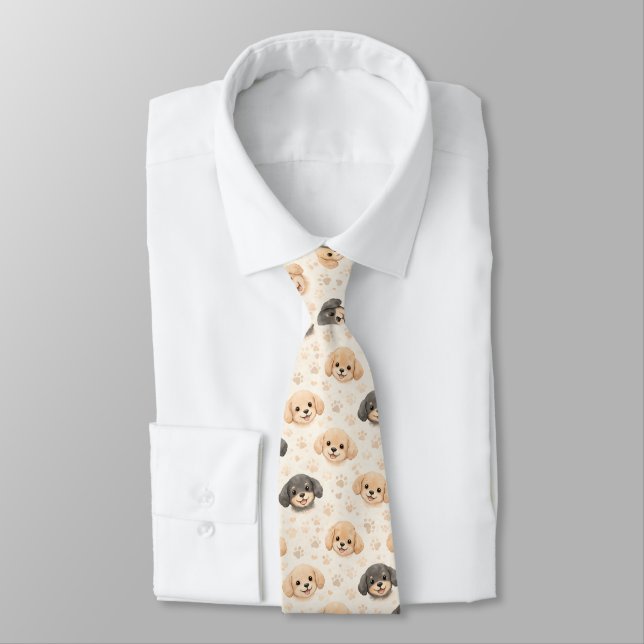 Corbata Patrón de acuarela de corazones de cachorros lindo (Atado)