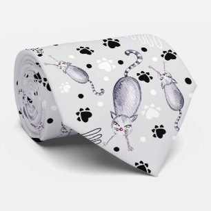 Corbata Patrón de acuarela de gatos y patas