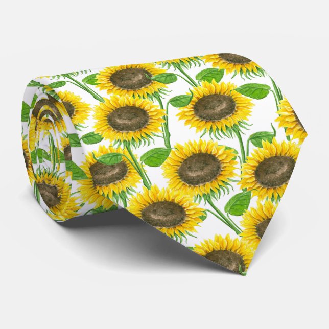 Corbata Patrón de acuarela de girasoles (Enrollado)
