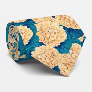 Corbata Patrón de acuarela de hidrangea, amarillo y azul