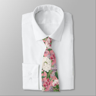 Corbata Patrón de Acuarela de Jardín de Flores de Peonías