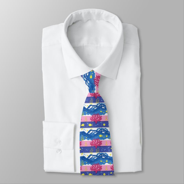 Corbata Patrón de acuarela náutica retro (13) (Atado)