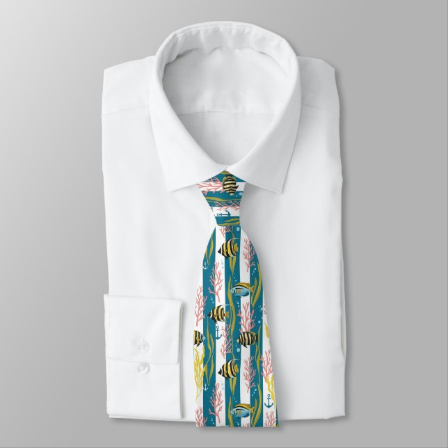 Corbata Patrón de acuarela náutica retro (14) (Atado)