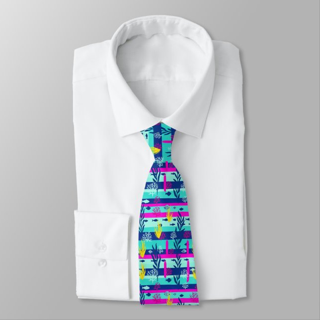 Corbata Patrón de Acuarela Náutica Retro (5) (Atado)