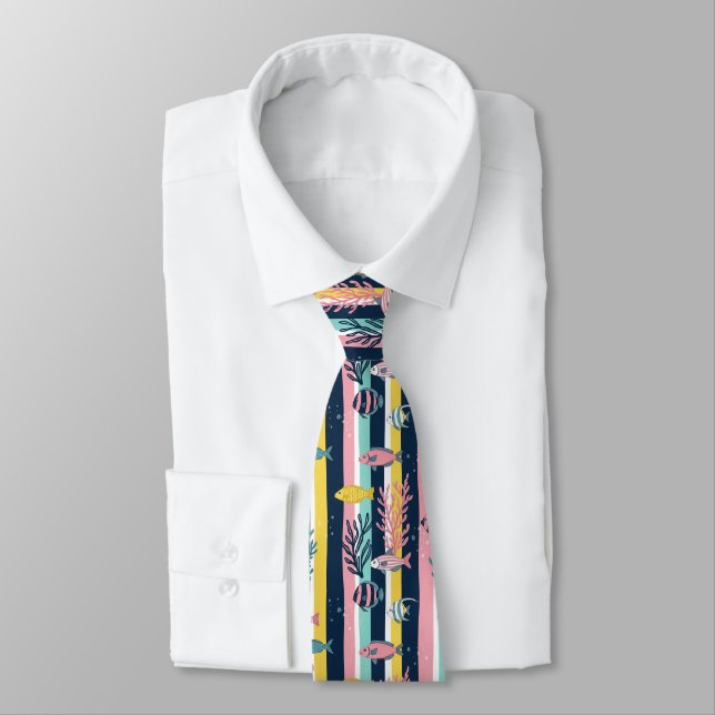 Corbata Patrón de Acuarela Náutica Retro (7) (Atado)