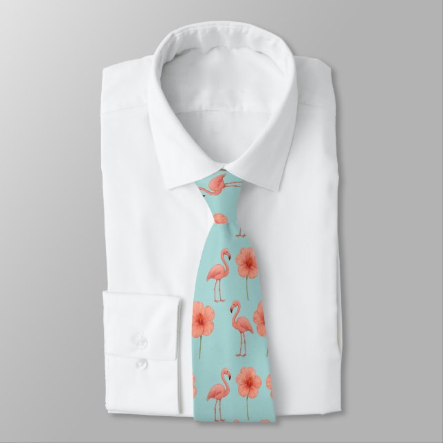 Corbata Patrón de acuarela paraíso flamenco rosa (Atado)