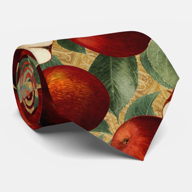 Corbata Patrón de Alfabeto Oro Botánico de Manzanas Rojas (Enrollado)