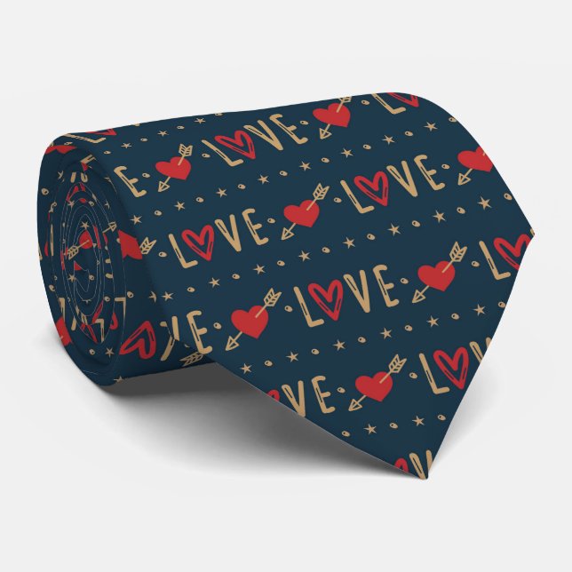 Corbata Patrón de amor de San Valentín azul (Enrollado)