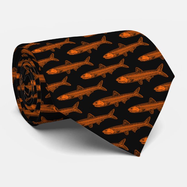 Corbata Patrón de anchoa - Naranja y negro (Enrollado)