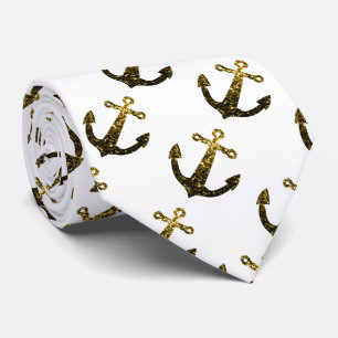 Corbata Patrón de Ancla brillo falso dorado blanco (2 cara