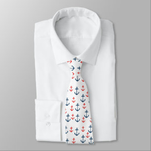 Corbata Patrón de ancla náutica azul y rojo