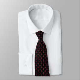 Corbata Patrón de anclaje temático náutico en negro y rojo