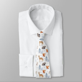Corbata Patrón de animales de bosque invernal con nieve
