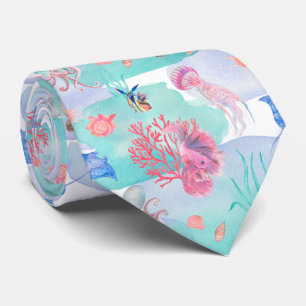 Corbata Patrón de animales marinos de acuarela