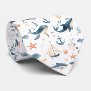 Corbata Patrón de animales marinos de acuarela