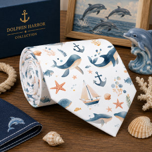 Corbata Patrón de animales marinos de acuarela
