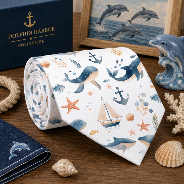 Corbata Patrón de animales marinos de acuarela (Subido por el creador)