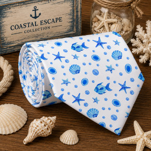 Corbata Patrón de animales marinos de acuarela