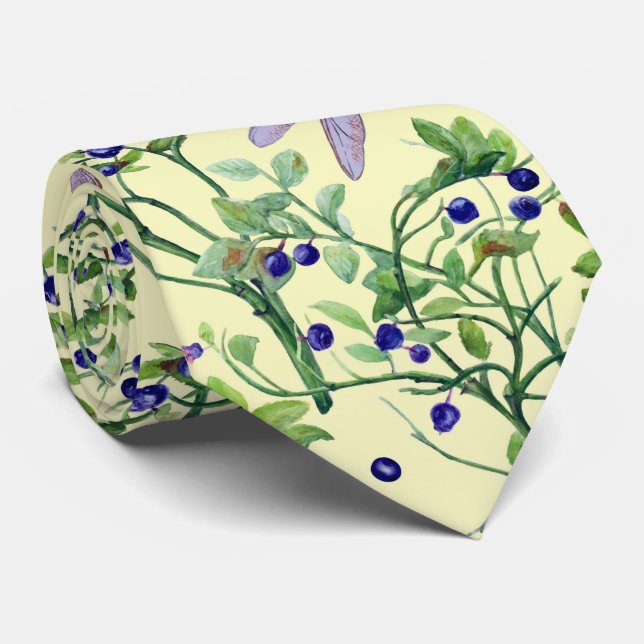 Corbata Patrón de arándano con libélulas (Enrollado)