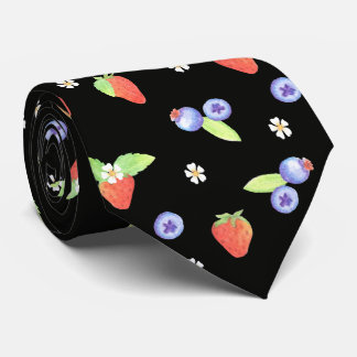 Corbata Patrón de arándano y fresa en acuarela adorable