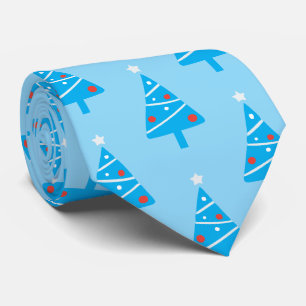 Corbata Patrón de árbol de navidad azul de estrella blanca